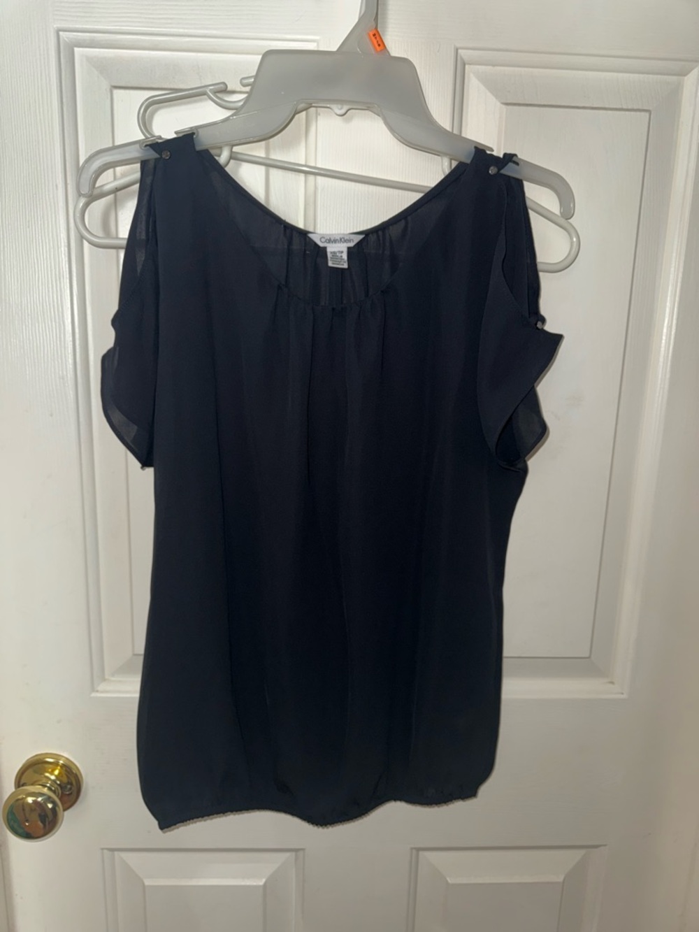 Calvin Klein Navy Cold-Shoulder Ruffle Blouse XS